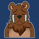  2023 anthro bear bearphones blue_background bodily_fluids brown_bear brown_body brown_fur crying eyes_closed front_view fur grizzly_bear hi_res male mammal neck_tuft outline peperott reaction_image sad simple_background solo t_t tears tuft ursine white_outline 