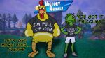 absurd_res anthro avian beak begging_for_more bird black_eyes chameleon chicken clothing curvy_figure dialogue duo embarrassed embarrassed_male epic_games ernie_the_giant_chicken family_guy feathers fortnite fortnite:_battle_royale galliform glistening glistening_body green_body hands_on_hips hi_res i&#039;m_full_of_cum lizard looking_at_viewer looking_away male male/male matching_outfits phasianid reptile scalie smirking_dom text vandoughy victory_royale yellow_body yellow_feathers ziggy_(fortnite)