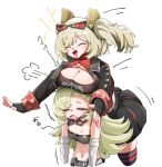  +++ 2girls absurdres bare_shoulders belt black-framed_eyewear black_gloves black_jacket black_skirt black_thighhighs black_tube_top blonde_hair breast_rest breasts breasts_on_head burnice_white caseee999 cleavage closed_eyes commentary_request crop_top cropped_legs detached_sleeves eyewear_on_head fingerless_gloves gloves goggles goggles_around_neck highres jacket large_breasts long_hair midriff motion_lines multiple_girls navel open_mouth piper_wheel red-tinted_eyewear short_eyebrows short_twintails simple_background skirt sound_effects spiked_jacket strapless striped_clothes striped_thighhighs sunglasses thighhighs tinted_eyewear triangle_mouth tube_top twintails upper_body white_background white_sleeves zenless_zone_zero 