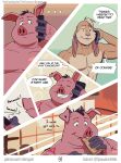 abe_(mikrogoat) abs anthro athletic athletic_anthro athletic_male basil_(mikrogoat) bathroom black_hair burrito casual_nudity cellphone comic dialogue domestic_pig duo eating electronics english_text food fur grin hair hi_res kitchen lagomorph leporid male male/male mammal mikrogoat nude nude_anthro nude_male overweight overweight_anthro overweight_male page_number phone phone_call pink_body pink_skin rabbit smartphone smile speech_bubble suid suine sus_(pig) tan_body tan_fur teeth text url