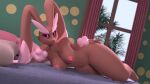  anthro areola arm_tuft bed big_breasts black_sclera breast_squish breasts brown_body ear_tuft eyelashes female furniture generation_4_pokemon green_wall hand_on_butt hand_on_chin heart_pillow hi_res looking_at_viewer lopunny lying nintendo nipples on_bed on_side pillow pink_eyes pink_tuft plant pokemon pokemon_(species) shiny_pokemon smile solo spots squish thick_thighs tree tuft username-password window wrist_tuft yellow_spots 