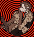  abstract_background anthro azuza black_bottomwear black_clothing black_pants black_topwear bodily_fluids bottomwear brown_body brown_fur brown_hair clothed clothing crying ear_piercing ear_ring ears_back facial_piercing facial_spots female full-length_portrait fur grey_body grey_fur hair hi_res hyena mammal messy_hair mouth_closed narrowed_eyes nose_piercing nose_ring pants piercing pivoted_ears portrait ring_piercing sad septum_piercing septum_ring short_hair side_view signature solo spots spotted_arms spotted_body spotted_face spotted_fur spotted_legs tears topwear 