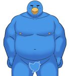  2023 belly big_belly black_eyes blue_body censored dot_eyes hi_res humanoid_hands kick_(artist) male moobs navel nipples overweight overweight_male simple_background solo twitter twitter_bird 