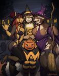 5_fingers absurd_res anthro big_breasts black_body black_fur black_hair braces breasts brown_body brown_fur brown_hair canid canine canis clothed clothing curvy_figure dobermann domestic_dog female fingers fur green_eyes hair halloween hat headgear headwear hi_res holidays huge_breasts legwear long_hair looking_at_viewer mainlinemojo mammal mary_(mainlinemojo) maya_(mainlinemojo) night open_mouth outside pinscher purple_eyes raised_leg samantha_flores skimpy slightly_chubby solo stockings tan_body tan_fur teeth thick_thighs thigh_highs tongue voluptuous wide_hips witch_costume witch_hat