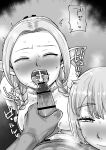  1boy absurdres bar_censor blush breasts censored dungeon_meshi falin_touden falin_touden_(tallman) fellatio greyscale hair_around_ear hetero highres kaiman_garupan long_hair looking_at_viewer marcille_donato monochrome nipples nude open_mouth oral penis pov pov_crotch short_hair simple_background steaming_body sweat white_background 