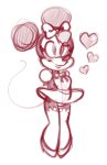 accessory anthro bow_ribbon bow_tie clothing disney dress eyelashes female footwear hair_accessory hair_bow hair_ribbon hands_behind_back heart_symbol hi_res legwear mammal minnie_mouse mouse murid murine ribbons rodent roger_bacon shoes sketch smile solo tail thigh_highs underwear