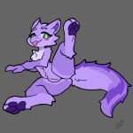  anthro female fluffy fur furred_kobold furred_scalie genitals ghostlymatters green_eyes june_(ghostlymatters) kobold pawpads presenting presenting_vulva purple_body purple_fur scalie solo tongue tongue_out vulva 