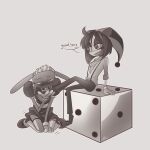 4_fingers absurd_res alternate_costume anthro blush bodily_fluids breasts clothed clothing crossdressing dice dominant dominant_female duo female fingers glitch_productions heart_symbol hi_res humanoid jax_(tadc) kinktober kinktober_2025 kneeling lagomorph larger_male leporid licking_shoe maid_headdress maid_uniform male mammal open_clothing open_shirt open_topwear pomni_(tadc) praise rabbit saliva screaming_alice service_kink shirt size_difference small_breasts smaller_female speech_bubble spiral spiral_eyes submissive submissive_male suspenders the_amazing_digital_circus tongue tongue_out topwear uniform