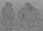 anthro balls_outline belly big_belly bulge clothed clothing detailed_bulge dragon eyewear front_view fur furred_dragon furred_scalie genital_outline glasses grey_background hi_res horn hungry male male_anthro moobs mythological_creature mythological_scalie mythology nipples overweight overweight_anthro overweight_male penis_outline r4wry rumbling_stomach scalie side_view simple_background sitting solo standing thought_bubble underwear underwear_only wearing_glasses wings