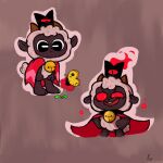 1:1 1_eye 2022 2_horns 4_fingers absurd_res ambiguous_feral ambiguous_gender animate_inanimate antennae_(anatomy) anthro arthropod bell bell_collar black_body black_collar black_eyes black_fur black_hooves black_nose bodily_fluids bovid brown_horn butterfly cape caprine closed_smile clothing cloven_hooves collar colored crown cult_of_the_lamb digital_drawing_(artwork) digital_media_(artwork) english_description evil_face feral fingers fire fist fur furrowed_brow furrowed_eyebrows grey_background group headgear hi_res hooves horizontal_pupils horn insect insect_wings lamb_(cult_of_the_lamb) larger_anthro larger_male lepidopteran lepidopteran_wings looking_down looking_down_at_another male male_anthro mammal massive_monster_(studio) mouth_closed multiple_images narrowed_eyes no_eyebrows pupils red_cape red_clothing red_crown_(cult_of_the_lamb) red_sclera red_tongue shaded sheep short_horn simple_background size_difference small_horn small_nose smaller_ambiguous smaller_feral smile smiling_at_another squint standing straight_legs sweat tail teeth tongue trio vampkettleartz white_body white_fur white_pupils white_tail wings wool_(fur) yellow_eyes yellow_wings