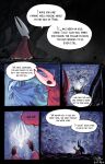 2025 ambiguous_gender anthro arthropod artist_name bandage bandaged_eye biped black_body black_eyes blue_cloak blue_clothing cave cloak clothing comic death dialogue digital_media_(artwork) duo empty_eyes english_text enquaston female_(lore) flashback grief half_sister_(lore) hi_res hollow_knight:_silksong hollow_knight_(character) hollow_knight_(franchise) hornet's_needle hornet_(hollow_knight) insect multiple_scenes one_eye_obstructed red_cloak red_clothing sad sibling_(lore) signature sitting size_difference solo speech_bubble team_cherry text vessel_(species) white_body