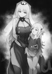  2girls :d arms_behind_back bangs black_dress black_thighhighs blunt_bangs breasts bulge cleavage commentary covered_penis darkdeaththorn drawstring dress erection erection_under_clothes fish_tail futanari gawr_gura greyscale groping hair_ornament height_difference highres hololive hololive_english hood hood_down hoodie large_breasts large_penis long_dress long_hair looking_at_another looking_down looking_up medium_hair monochrome mori_calliope multicolored_hair multiple_girls penis shark_girl shark_hair_ornament shark_tail sharp_teeth side_slit sleeveless sleeveless_dress smile standing straight_hair streaked_hair symbol-only_commentary tail teeth thighhighs tiara two_side_up upper_body veil virtual_youtuber wavy_mouth 