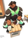 american_football andromorph anthro averagezebraboy canid canine canis clothing domestic_dog donovan_the_rottie floppy_ears football_gear front_view genitals gloves handwear hi_res improvised_sex_toy inside intersex locker locker_bench mammal mastiff masturbation molosser muscular muscular_andromorph muscular_anthro muscular_intersex protective_gear rottweiler sitting solo sport vaginal vaginal_masturbation vulva
