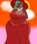  5:6 absurd_res big_breasts breasts classy clothing common_hippopotamus dress hat headgear headwear hi_res hippopotamid huge_breasts huge_hips lipstick makeup mammal red_clothing red_dress red_hat red_headwear slightly_chubby 