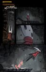 2025 ambiguous_gender anthro arthropod artist_name biped black_body black_eyes cave cloak clothing comic digital_media_(artwork) empty_eyes english_text enquaston female_(lore) hi_res hollow_knight:_silksong hollow_knight_(franchise) hornet's_needle hornet_(hollow_knight) insect jumping onomatopoeia red_cloak red_clothing signature solo sound_effects team_cherry text white_body