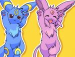  2012 ambiguous_gender animated blue_body blue_fur blue_hair blue_tail blush blush_lines caramelldansen chest_markings chest_tuft cresselina dancing duo ear_markings eeveelution espeon eyes_closed facial_markings fluffy fluffy_chest fluffy_ears fluffy_hair fur generation_2_pokemon hair happy head_markings leg_markings long_ears low_res markings meme multicolored_body multicolored_ears multicolored_fur nintendo open_mouth pawpads paws pink_ears pink_hair pink_tail pokemon pokemon_(species) red_eyes semi-anthro shiny_pokemon simple_background smile tail thigh_markings tuft two_tone_body two_tone_ears two_tone_fur two_tone_tail umbreon yellow_background yellow_body yellow_fur yellow_tail 