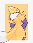anthro armwear armwear_only back_muscles bandai_namco black_sclera butt clothing digimon digimon_(species) dipstick_ears dipstick_tail ear_markings fur glasscrow hi_res markings mostly_nude multicolored_body multicolored_ears multicolored_fur purple_armwear purple_body purple_clothing rear_view renamon tail tail_markings two_tone_ears two_tone_tail white_body white_ears white_fur white_tail yellow_arms yellow_body yellow_butt yellow_ears yellow_fur yellow_tail