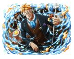  1boy ascot blonde_hair blue_ascot formal glasses male_focus marco_(one_piece) official_art one_piece one_piece_treasure_cruise open_mouth short_hair solo suit teeth 