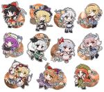  6+girls alice_margatroid apron ascot bat_wings beret black_bow black_bowtie black_hair black_hairband black_hat black_skirt black_vest blonde_hair blue_dress blue_eyes blue_hair blue_kimono book boots bow bowtie braid broom broom_riding brown_horns capelet chain character_name chibi chibi_only closed_mouth commentary_request crescent crescent_hat_ornament detached_sleeves doll dress fighting_stance flower folded_fan folding_fan frilled_bow frilled_hair_tubes frilled_kimono frills gap_(touhou) ghost gohei gourd green_bow green_hat green_skirt green_vest grey_hair grimoire_of_alice grin hair_bow hair_tubes hairband hakurei_reimu hand_fan hat hat_bow hat_ornament hat_ribbon highres hitodama hitodama_print holding holding_book holding_fan holding_gohei holding_sword holding_umbrella holding_weapon hong_meiling horn_ornament horn_ribbon horns ibuki_suika immaterial_and_missing_power izayoi_sakuya japanese_clothes katana kimono kirisame_marisa knife konpaku_youmu konpaku_youmu_(ghost) lace-up_boots long_hair long_sleeves looking_at_viewer maid maid_headdress mirei_(miirei) mob_cap multiple_girls multiple_swords one_eye_closed oni open_book open_mouth orange_eyes orange_hair parasol patchouli_knowledge pink_eyes pink_hair pink_sash puffy_short_sleeves puffy_sleeves purple_bow purple_eyes purple_hair purple_skirt purple_tabard red_bow red_eyes red_hair red_hairband red_ribbon red_skirt remilia_scarlet ribbon ribbon-trimmed_skirt ribbon-trimmed_sleeves ribbon_trim saigyouji_yuyuko sash shanghai_doll sheath sheathed shirt short_sleeves single_wrist_cuff skirt skirt_set sleeve_garter smile star_(symbol) star_hat_ornament striped_clothes striped_dress sword tabard touhou translated triangular_headpiece twin_braids umbrella unsheathed vertical-striped_clothes vertical-striped_dress very_long_hair vest waist_apron weapon white_capelet white_shirt wings witch_hat wrist_cuffs yakumo_yukari yellow_ascot yellow_eyes yin_yang yin_yang_print 