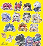  2boys 6+girls abby_(wuthering_waves) ahoge animal_ears animal_hands animalization aqua_eyes arm_armor artist_logo artist_name augusta_(wuthering_waves) black_bow black_gloves black_hair black_horns black_jacket blonde_hair blue_eyes blue_hair bow brant_(wuthering_waves) cantarella_(wuthering_waves) carlotta_(wuthering_waves) changli_(wuthering_waves) chisa_(wuthering_waves) ciaccona_(wuthering_waves) clock closed_eyes commentary_request crossed_arms crown_of_thorns curled_horns dog-san earrings female_rover_(wuthering_waves) galbrena_(wuthering_waves) gloves gradient_hair green_eyes grey_eyes grey_hair hair_between_eyes hair_bow hair_ornament hair_ribbon hairband hands_up headgear heterochromia highres holding holding_clock holding_map holding_umbrella horns iuno_(wuthering_waves) jacket jewelry jinhsi_(wuthering_waves) kemonomimi_mode laurel_crown logo long_hair looking_at_animal looking_at_viewer looking_up lupa_(wuthering_waves) male_rover_(wuthering_waves) map mask mask_on_head medium_hair metal_hairband multicolored_hair multiple_boys multiple_earrings multiple_girls namipon_(wuthering_waves) necktie open_mouth orange_hair parasol parted_bangs phoebe_(wuthering_waves) pink_bow pink_eyes pink_hair pink_hairband pointy_ears ponytail profile purple_eyes purple_hair qiuyuan_(wuthering_waves) red_eyes red_hair red_necktie red_pupils red_ribbon ribbon roccia_(wuthering_waves) rover_(wuthering_waves) shirt simple_background smile streaked_hair sun_earrings symbol-shaped_pupils tacet_mark_(wuthering_waves) tail tree_horns twintails two-tone_hair umbrella w white_shirt wuthering_waves x_hair_ornament yellow_background yellow_eyes zani_(wuthering_waves) 
