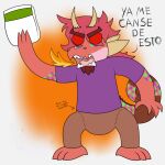  1:1 angry beard chameleon clothed clothing color_change diaper facial_hair fennecat_(artist) fire lizard male red_body red_eyes red_skin reptile sagz scalie solo spanish_text teeth text translated wearing_diaper 