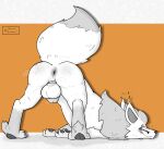  balls blush bodily_fluids butt chastity_cage chastity_device drooling eeveelution fan_character feral flareon generation_1_pokemon genitals hi_res hybrid hypnosis kin_(coffeebreead) male mind_control musk_clouds ninetales nintendo paws pokemon pokemon_(species) presenting presenting_hindquarters quadruped saliva sarcobutter solo sweat 