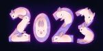  2023 artist_name bev_johnson chinese_zodiac closed_eyes closed_mouth english_commentary full_body no_humans original purple_background rabbit year_of_the_rabbit 