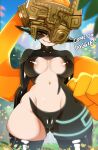  absurd_res areola ashraely black_body blurred_background bodily_fluids breasts butt_from_the_front detailed_background dialogue female front_view genital_fluids genitals hi_res humanoid looking_at_viewer midna navel nintendo nipples orange_eyes pussy pussy_juice smile solo the_legend_of_zelda twilight_princess white_body yellow_sclera 