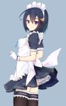  1girl absurdres ahoge apron black_hair closed_mouth frills gloves hair_ornament highres maid maid_apron maid_headdress miniskirt nukemaru_(tenka_hyakken) otaku_heishi short_hair skirt smile tenka_hyakken thighhighs white_gloves 