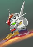  antennae commentary_request fujisawa_takashi glowing glowing_eyes gradient_background green_background green_eyes gundam gundam_aerial gundam_suisei_no_majo horns mecha no_humans portrait robot solo v-fin 
