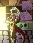 abs absurd_res anthro anthrofied appliance biceps big_penis butt chest_tuft chimera circumcised comic comic_panel container cup cutlery detailed_background dialogue discord_(mlp) draconequus dracul_la facial_hair flaccid forearms friendship_is_magic fur genitals goatee hair hasbro hi_res horn huge_penis humanoid_genitalia humanoid_penis kitchen kitchen_appliance kitchen_cabinet kitchen_counter kitchen_utensils long_hair long_neck long_penis male mammal messy_hair morning mug muscular muscular_anthro muscular_arms muscular_chest muscular_male muscular_thighs my_little_pony mythological_creature mythology nipples nude nude_anthro nude_male pecs penis shoulders_back solo solo_in_panel speech_bubble spoon stirring tail text tired tired_eyes tools tuft