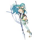  1girl aqua_hair armor bangs bare_shoulders braid breastplate breasts chloe_(fire_emblem) cleavage covered_navel duplicate elbow_gloves fire_emblem fire_emblem_engage fire_emblem_heroes garter_straps gloves green_eyes holding holding_weapon lance large_breasts long_hair pegasus_knight_uniform_(fire_emblem) pixel-perfect_duplicate polearm shoulder_armor side_braid single_braid skin_tight smile solo very_long_hair weapon white_gloves 
