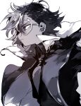  1boy bad_id bad_twitter_id bishounen coat collared_shirt cookie_run cookie_run:_kingdom dark-skinned_male dark_skin espresso_cookie from_side glasses greyscale humanization inactive_account male_focus monochrome nana_(ebitokanimiso) open_clothes open_coat painttool_sai_(medium) profile round_eyewear shirt short_hair sketch solo upper_body white_background 