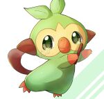  animal_focus arms_up artist_name closed_mouth commentary_request full_body green_eyes grookey happy highres holding holding_stick looking_at_viewer no_humans pokemon pokemon_(creature) shia_(shi12_poke) signature simple_background smile solo split_mouth stick white_background 