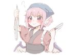  1girl animal animal_ears bird_ears bird_wings blue_headwear blush brown_kimono closed_mouth fish head_scarf holding holding_animal holding_fish holding_knife japanese_clothes kimono knife mystia_lorelei okamisty pink_eyes pink_hair short_hair simple_background sketch smile smug solo tanikake_yoku touhou upper_body white_background white_wings wings 