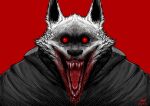  anthro black_cloak black_clothing black_nose blood blood_in_mouth bodily_fluids canid canine canis clothing creepy death_(puss_in_boots) dreamworks ear_tuft facial_tuft fangs fur glowing glowing_eyes hanzkilla hi_res looking_at_viewer male mammal nightmare_fuel open_mouth puss_in_boots_(film) puss_in_boots_the_last_wish red_background red_eyes sharp_teeth simple_background smile solo teeth tongue tuft white_body white_fur wolf 