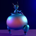 3d_(artwork) antennae_(anatomy) big_butt black_eyes blender_(artwork) blender_cycles_(artwork) blue_body butt clogged digital_media_(artwork) expansion female hi_res huge_butt hyper_pear inflation iterator_(rain_world) looks_to_the_moon_(rain_world) machine mechadove monobutt monobutt_expansion mouthless null plug rain_world robot simple_background solo videocult