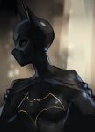  1girl batgirl batman_symbol black_bodysuit black_cape bodysuit breasts cape cassandra_cain commentary dc_comics english_commentary mask medium_breasts profile psuede solo superhero_costume upper_body 