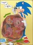 2021 abdominal_bulge amy_rose anthro blush bodily_fluids chipmunk clothed clothing dialogue digestion electronics english_text eulipotyphlan female female_prey ground_squirrel group gurgle_(sound_effect) hand_on_belly hedgehog hi_res internal looking_pleasured male male_pred mammal multiple_prey onomatopoeia phone rodent rumbling_stomach sally_acorn same_size_vore sciurid sega simple_background sonic_the_hedgehog sonic_the_hedgehog_(series) sound_effects speech_bubble stomach_acid tearing_clothing text torn_clothing trio vore watermark worried_look yellow_background youkai-chan