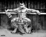  absurd_res alcohol animal_genitalia anthro armpit_hair balls beverage body_hair canid canine canis claws container death_(puss_in_boots) digital_media_(artwork) domestic_dog fur genitals grey_body grey_fur hi_res kotia looking_at_viewer male mammal muscular muscular_male nude paws pecs penis pubes puss_in_boots_the_last_wish red_eyes sheath smile solo wolf 