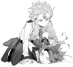  2boys alternate_costume bad_id bad_twitter_id belt boy_on_top collared_shirt commentary contemporary cookie_run fire_spirit_cookie flaming_eye forehead_jewel gloves humanization inactive_account jitome male_focus monochrome multiple_boys nana_(ebitokanimiso) necktie one_eye_closed painttool_sai_(medium) pants pointy_ears police police_uniform policeman shirt short_hair sketch white_background wind_archer_cookie yaoi 