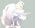  2023 anthro canid canine canis clothed clothing dancing domestic_dog duo hi_res humanoid_hands inunoshippo kemono male mammal overweight overweight_male simple_background size_difference 