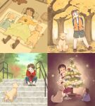  4girls animal_collar animal_costume ankle_socks autumn bad_id black_shoes black_socks blanket blue_pants blue_sky blue_sleeves book bookshelf box brown_fur brown_hair brown_tail capri_pants christmas christmas_lights christmas_ornaments christmas_tree collar collared_jacket commentary_request contrast_collar crew_neck dated_commentary day denim denim_dress dog dress dual_persona from_above full_body gift gift_box ginkgo_leaf grass grey_shorts head_tilt hood hoodie jacket knee_blush kneehighs koike_sadaji laces leaf leaf_on_head looking_at_animal looking_at_another low_twintails lying multiple_girls muntins on_back on_floor onesie orange_jacket original outdoors overalls pants pantyhose partially_open_jacket partially_unzipped paw_print pillow print_shirt railing red_collar red_dress red_hood red_hoodie red_overalls red_shoes red_sleeves shadow shirt shoes short_twintails shorts sitting sky slice_of_life smile sneakers socks split_mouth stairs standing standing_on_one_leg star_ornament stone_stairs stuffed_animal stuffed_toy sweater teddy_bear three-quarter_sleeves tree turtleneck turtleneck_sweater twintails undershirt warm_colored white_pantyhose white_shirt white_sleeves white_socks white_sweater window_light yellow_leaf yellow_leaves yellow_shirt 