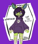 alternative_fashion ambiguous_gender anthro bandage bottomless clothed clothing eeveelution emo green_body hi_res nintendo pokemon pokemon_(species) purple_clothing purple_topwear solo topwear undead urbanfoxgamer wraitheon zombie