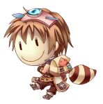  1boy backpack bag bangs brown_bag brown_gloves brown_hair brown_pants chibi commentary_request full_body gloves lowres male_focus mask masked momozakura_nanao novice_(ragnarok_online) pants poring raccoon_tail ragnarok_online shoes short_hair simple_background solo tail transparent_background 