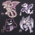  aerodactyl albrt-wlson animal_skeleton commentary english_commentary full_body ghost glitch grey_background highres instagram_username kabutops marowak missingno. navel pokemon pokemon_(creature) pokemon_focus pokemon_tower_ghost porygon-z reference_inset skull white_eyes 