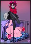  anthro ball baseball_(ball) bdsm bed bedding blanket bovid cage caged caprine citrine_(hypnocatto) clothing dog_bed dreddy_(dreddyhypno) duo ear_piercing ear_ring felid feline fur furniture goat gradient_background hi_res hooves imp latex latex_clothing latex_legwear legwear male mammal nonbinary_(lore) pawpads pet_bed petplay piercing pink_body pink_eyes pink_fur red_clothing red_eyes red_shirt red_topwear ring_piercing roleplay shirt simple_background spade_tail sparkibarki tail tennis_ball tight_clothing topwear 