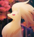  ambiguous_gender chest_tuft feral generation_1_pokemon hi_res kompeito leaf night ninetales nintendo plant pokemon pokemon_(species) portrait red_eyes smile solo tree tuft 