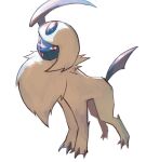  absol animal_focus backlighting bright_pupils claws commentary eve_malus full_body fur_collar looking_at_viewer no_humans open_mouth pokemon pokemon_(creature) red_eyes short_hair sidelocks simple_background solo standing symbol-only_commentary white_background white_hair white_pupils 