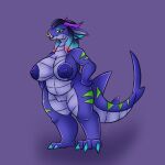  absurd_res anthro areola belly big_areola big_breasts black_hair blue_areola blue_claws blue_eyes blue_hair blue_nipples blue_tail breasts bugzilla claws clitoris delilah_(zanderbodean) dragon eyelashes eyeshadow facial_piercing female fish genitals gradient_hair green_body green_tail hair hi_res highlights_(coloring) horn huge_areola hybrid lips looking_at_viewer makeup marine markings multicolored_body multicolored_hair nipples nose_piercing nose_ring nude piercing puffy_areola purple_horn pussy red_hair ring_piercing scalie shark slightly_chubby smile solo standing tail tail_markings two_tone_body two_tone_tail 